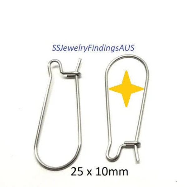 15 Pairs Stainless steel kidney earwire earring hooks 25mm Hypoallergenic Tarnish Resistant