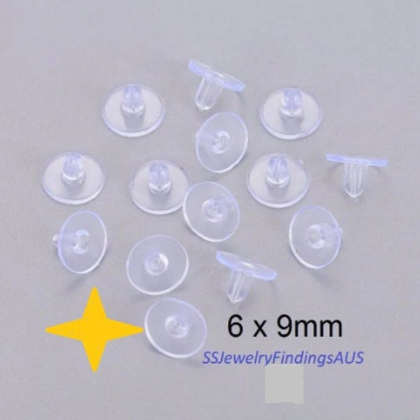 200 Pieces Silicone Comfort Ear Nuts, Earring Backings Clear 6x9mm Hypoallergenic