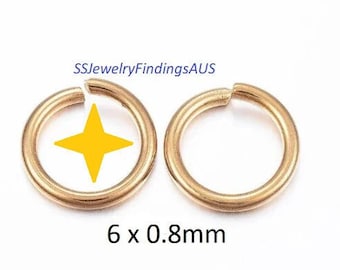 50 anneaux en acier inoxydable plaqué or 6 mm hypoallergénique résistant à la ternissure