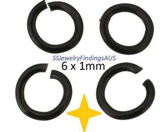 18 Pieces 6mm Stainless Steel Jump Ring Black Tone Hypoallergenic Tarnish Resistant