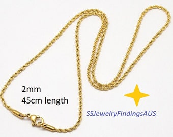 1 Strands Gold Plated Stainless Steel Rope Chain Tone Necklaces Hypoallergenic