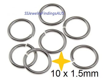 50 Pieces 10x1.5mm Stainless Steel Jump Rings Hypoallergenic Tarnish Resistant