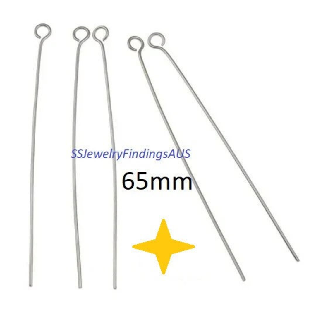 50 Pieces 65mm Stainless Steel Eye Pins 21 Gauge 0.7mm Hypoallergenic