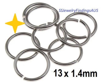 100 Pieces 13 x 1.4mm Stainless Steel Jump Rings Hypoallergenic Tarnish Resistant