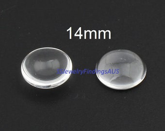 50 Pieces 14mm Clear Glass Round Domed Cabochons
