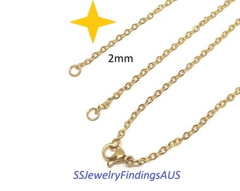 2 Strands Gold Plated Stainless Steel Necklaces with Double Open Jump Ring Ends Hypoallergenic Tarnish Resistant