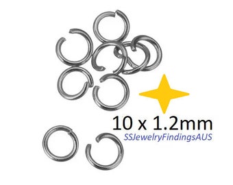 100 Pieces 10 x 1.2mm Stainless Steel Jump Rings Hypoallergenic Tarnish Resistant