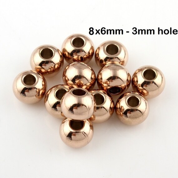 6mm ROSE GOLD BRASS Metal Beads Large 3mm Hole x50 beads bme0483