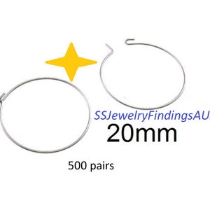 PRE-ORDER 500 Pairs 20mm Stainless Steel Wire Hoop Earring 22 Gauge Hypoallergenic Tarnish Resistant