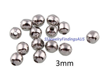 80 perles rondes entretoises en acier inoxydable de 3 mm hypoallergéniques