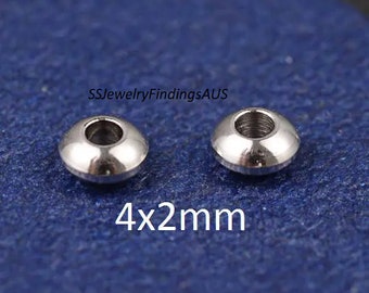 25 Pieces 4x2mm Stainless Steel Flat Bicone Disc Drum Spacer Bead Hypoallergenic Tarnish Resistant