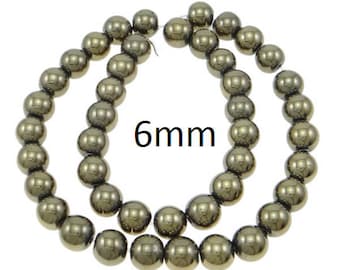 20 Pieces 6mm Gold Pyrite Beads