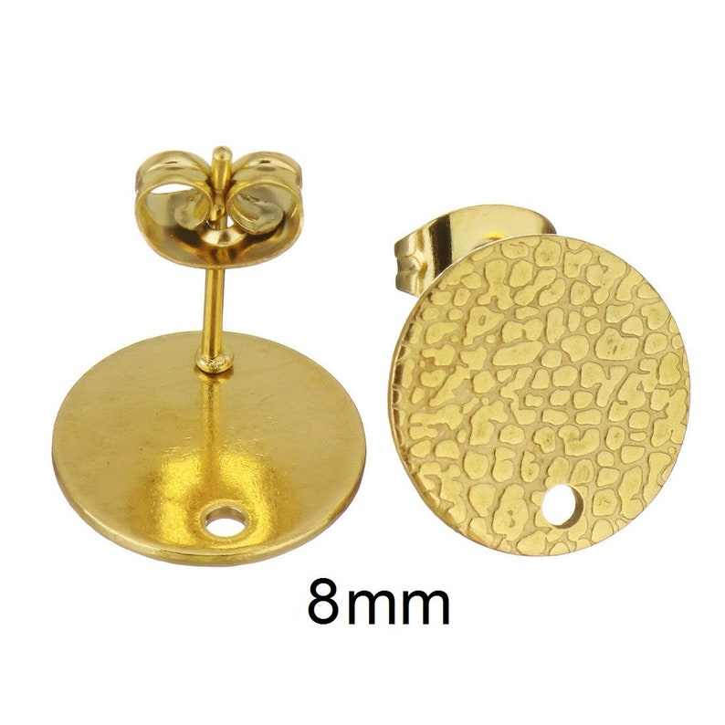 3 Pairs Stainless Steel Gold Tone Stud Earring Post Textured Pad with 1mm hole Crazy Rocks Design 8mm Hypoallergenic