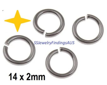 50 Pieces 14 x 2mm Stainless Steel Jump Rings Hypoallergenic Tarnish Resistant