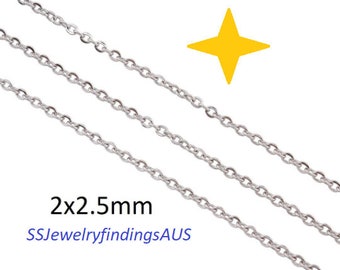 3 Meters Stainless Steel Oval Chain 2x2.5mm Hypoallergenic Tarnish Resistant
