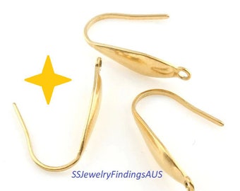 3 Pairs Gold Plated Stainless Steel Ear Wires Oval Leaf Earring Hooks Hypoallergenic Tarnish Resistant