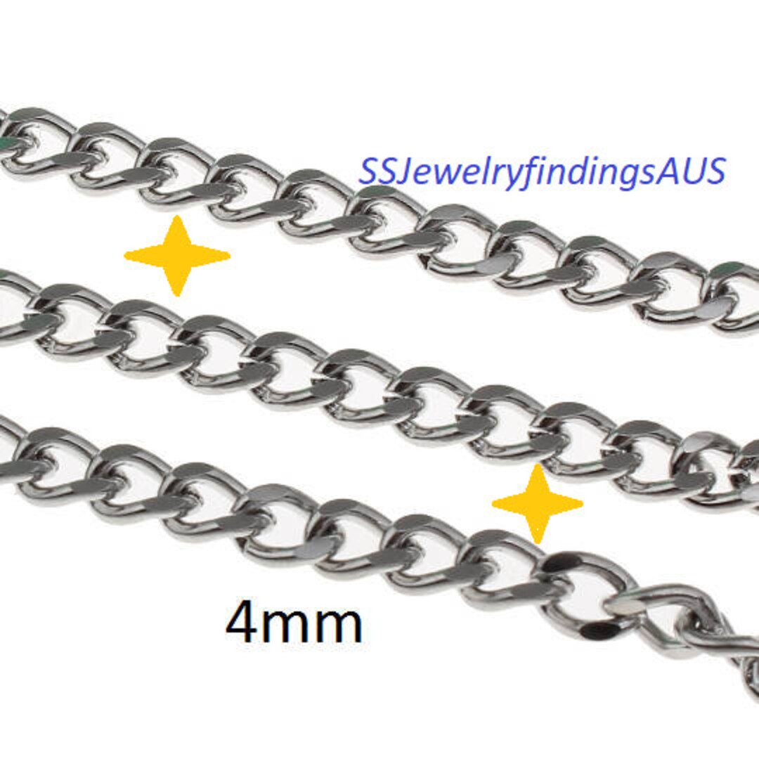1 Meter Stainless Steel 4mm Curb Chain Hypoallergenic Tarnish Resistant ...