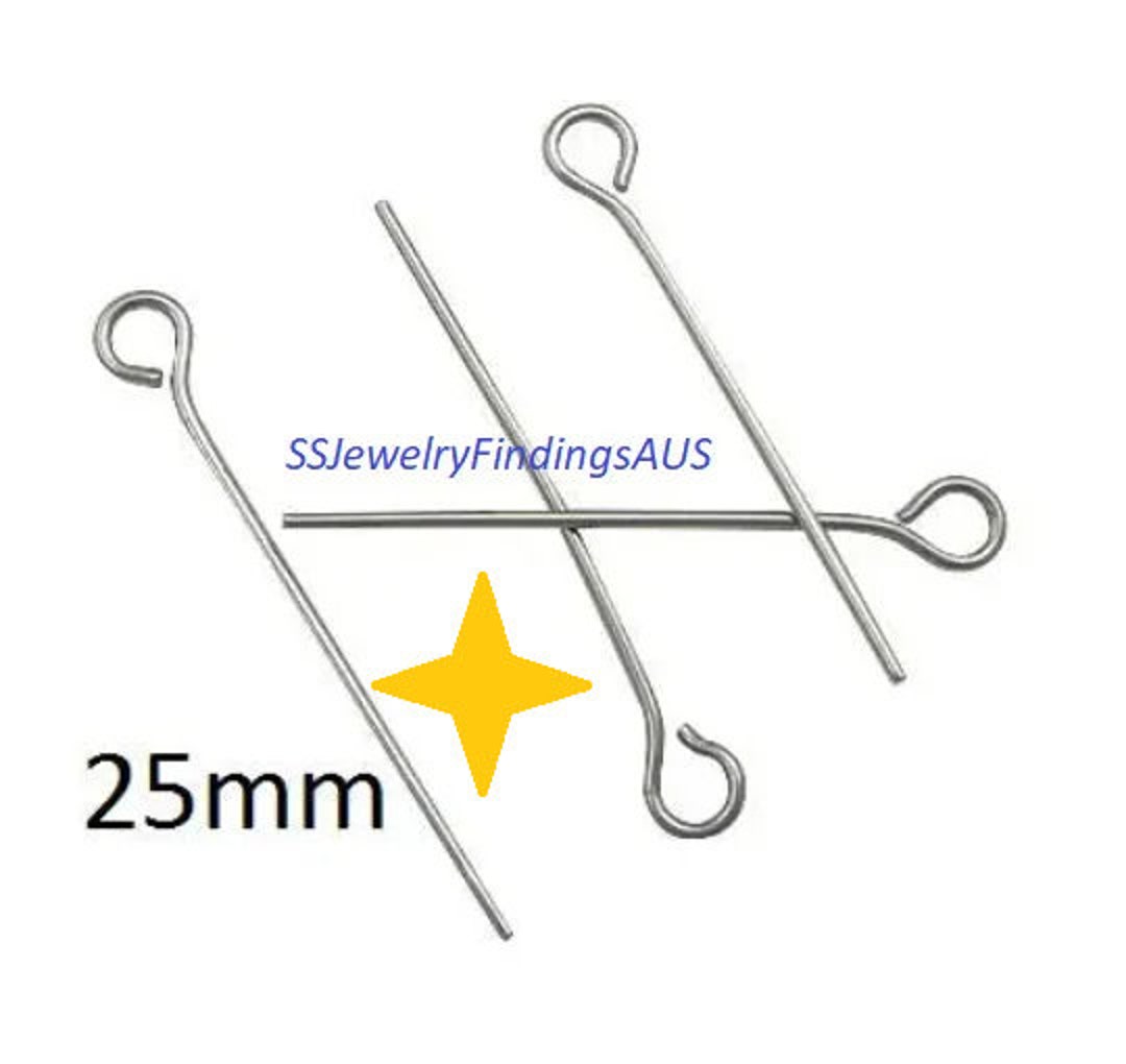 100 Pieces 25mm Stainless Steel Eye Pins 21 Gauge 0.7mm Hypoallergenic