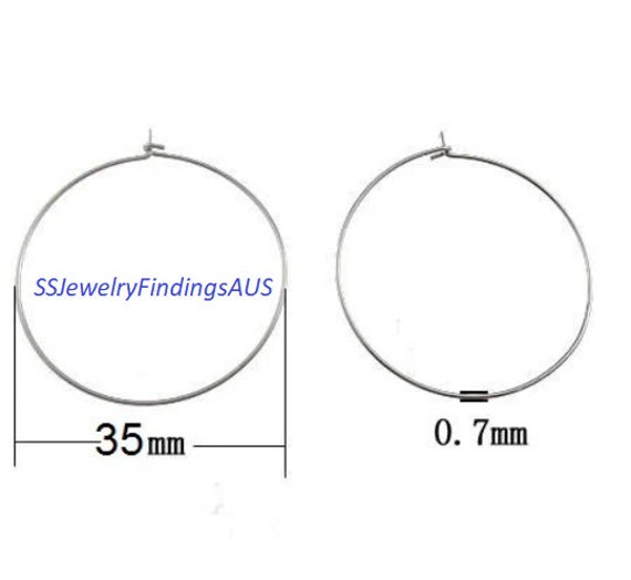20 Pairs 35mm Stainless Steel Wire Hoop Earring 22 Gauge Etsy