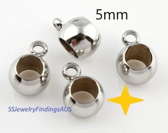 10 Pieces Stainless Steel Charm / Pendant Tube Bead Bails 7mm x 6mm with 5mm Hole Hypoallergenic Tarnish Resistant