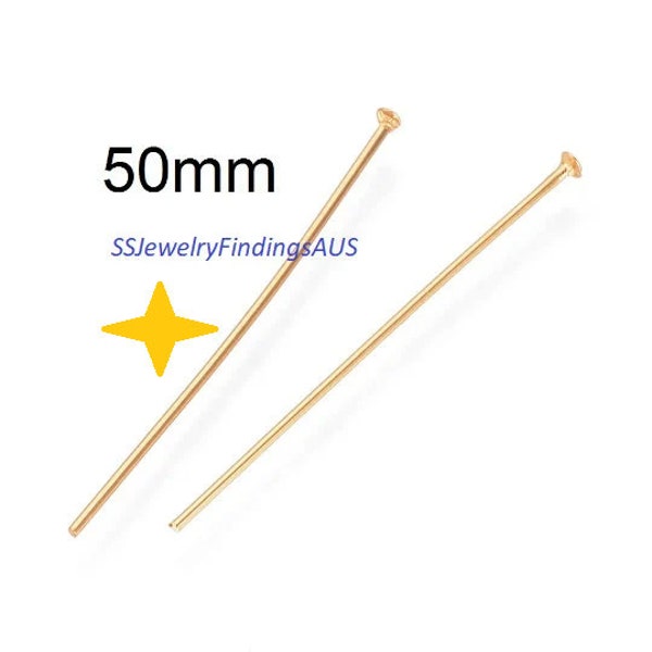 20 Pieces Gold Plated 50mm Stainless Steel Head Pins 21 Gauge 0.7mm Hypoallergenic Tarnish Resistant