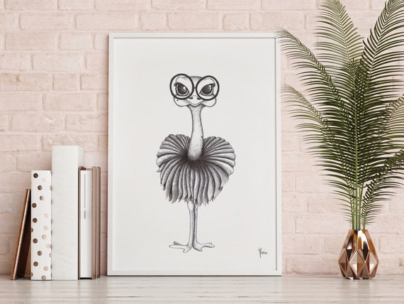 Affiche Illustration Autruche Noir Et Blanc