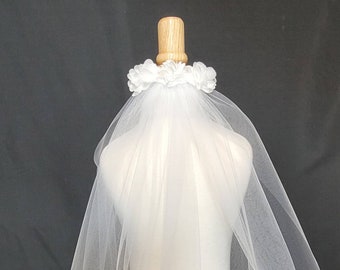 One-tier Short Veil with Chiffon Flowers | Bachelorette Veil | First Communion Veil | Party Veil | White or Ivory