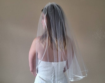 One Tier 1/4 Satin Trim Veil Medium Width White or Ivory | Bridal Veil | Wedding Veil