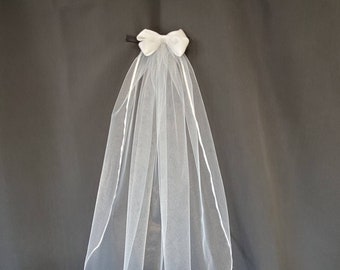 One-tier Communion Veil Bow and Satin Trim| Confirmation Veil | First Communion Veil | Bow Veil | Cross Veil | White or Ivory