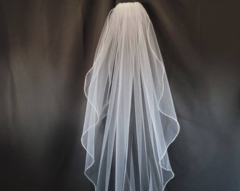 72 in/Medium Volume One Tier Cascade Satin Cord Veil in White or Ivory | First Communion Veil | Bridal Veil | Wedding Veil