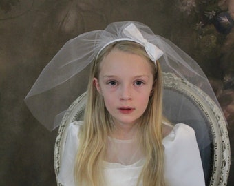 Headband One-tier Bow Communion Veil | Bachelorette Veil | First Communion Veil | Bow Veil | Cross Veil | White or Ivory