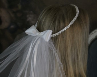 First Communion Veil Wreath Halo Crown Headpiece with Pearls and Rhinestones