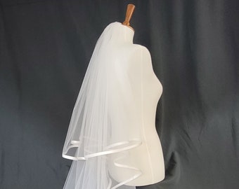 Two Tier Infinity Veil with Satin Bias Trim