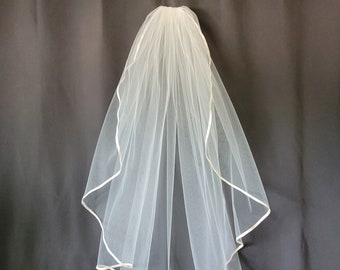 Full Volume One Tier Satin Trim Veil