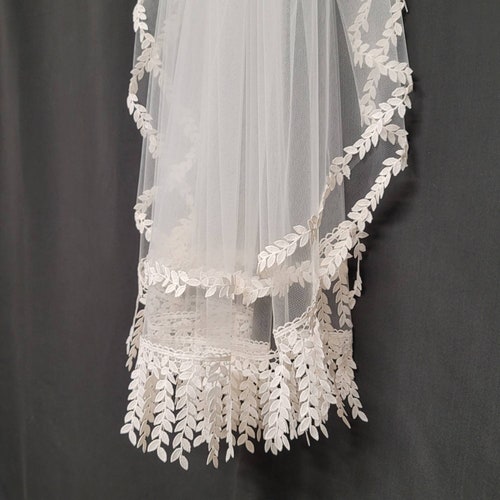 Lace Leaf Trim Full Volume Two Tier Veil in White or shops Ivory | Bridal Veil | Wedding Veil | Boho Veil