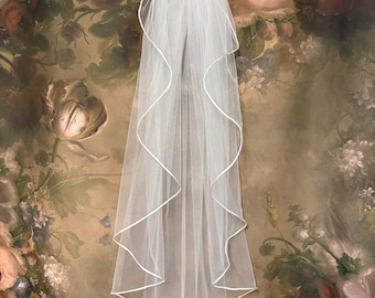 Full Volume One Tier Cascade Satin Cord Veil