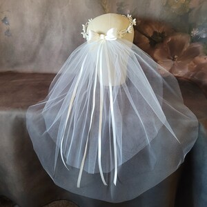 Communion Wreath Crown with Veil Pearl and Satin Flowers image 9