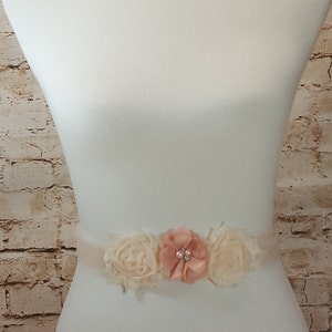 Many Colors Flower Girl Bridesmaid Bridal Wedding Maternity Sash Belt Ivory, Champagne, White Tulle and chiffon flowers image 8