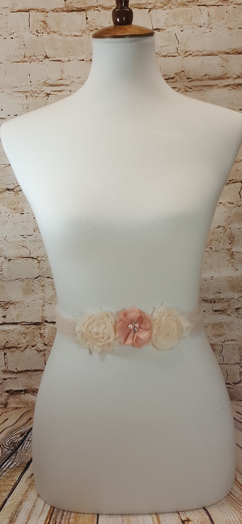 Many Colors Flower Girl Bridesmaid Bridal Wedding Maternity Sash Belt Ivory, Champagne, White Tulle and chiffon flowers image 8