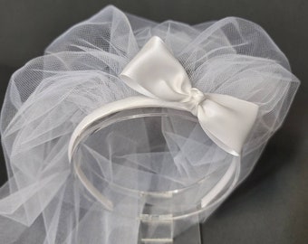 Headband One-tier Bow Communion Veil | Bachelorette Veil | First Communion Veil | Bow Veil | Cross Veil | White or Ivory