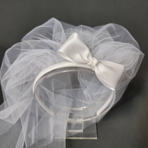 Headband One-tier Bow Veil | Bachelorette Veil | First Communion Veil | Bow Veil | Cross Veil | White or Ivory