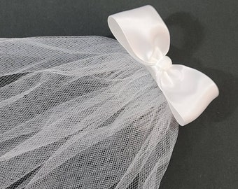 Simple One-tier Communion Veil | Confirmation Veil | First Communion Veil | Bow Veil | Cross Veil | White or Ivory