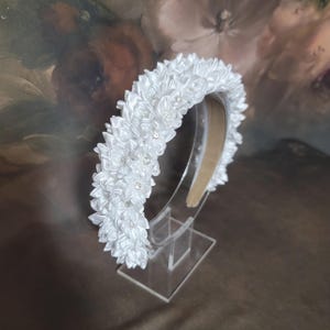 Bridal Headband | Satin Flowers Rhinestones White or Ivory