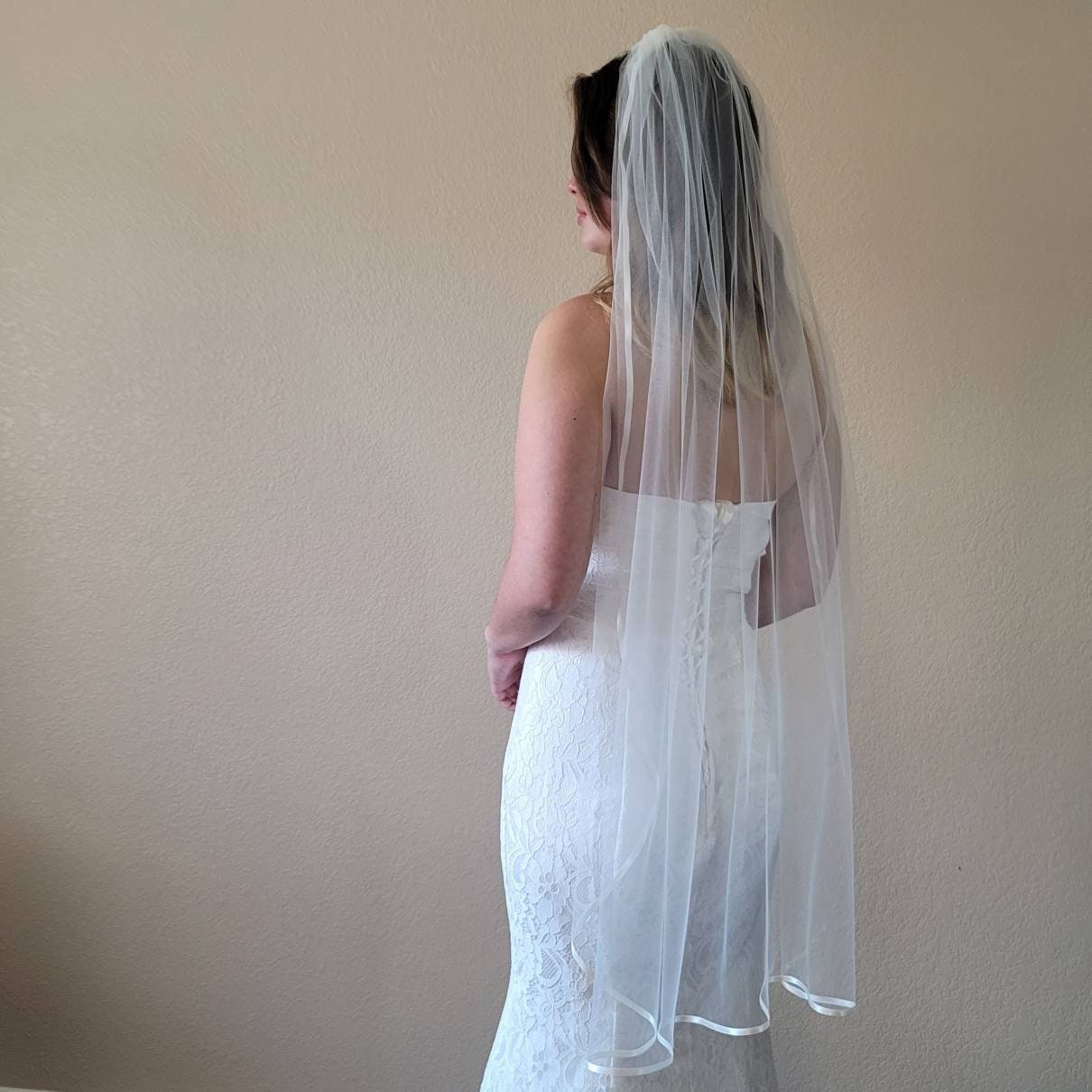 One Tier 1/4 Satin Trim Veil 54 Inch Wide | Bridal Veil | Wedding