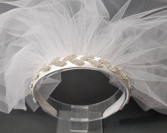 Rhinestone and Satin Headband Two Tier Veil | Rhinestone Headband | Bachelorette Veil | Wedding Veil | First Communion Veil | Communion Veil