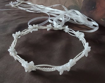 First Communion Wreath Crown Headpiece Pearls and Mini Satin Rosettes