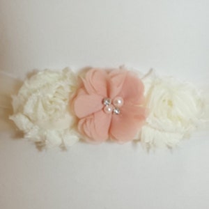 Many Colors Flower Girl Bridesmaid Bridal Wedding Maternity Sash Belt Ivory, Champagne, White Tulle and chiffon flowers image 1