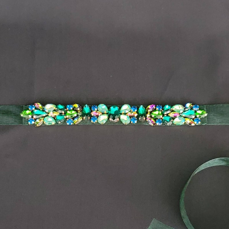 Ballet Beaded Sash Belt Flower Girl Bun Wrap Headband Sash Bridesmaid Dance Hand Beaded Rhinestone and Organza Bridal Headpiece