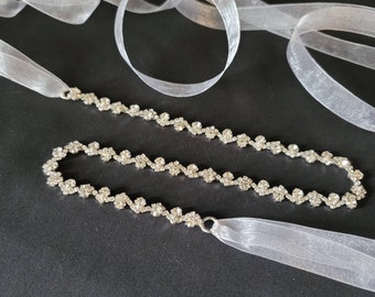 Thin Rhinestone Bridal Sash Belt with Ribbon Ties | Mother of the Bride | Bridesmaid | Special Occasion | Formal | Prom | RTS