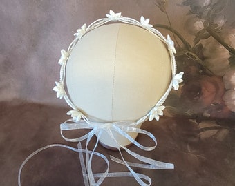 First Communion Wreath Crown Headpiece Pearls and Satin Flowers